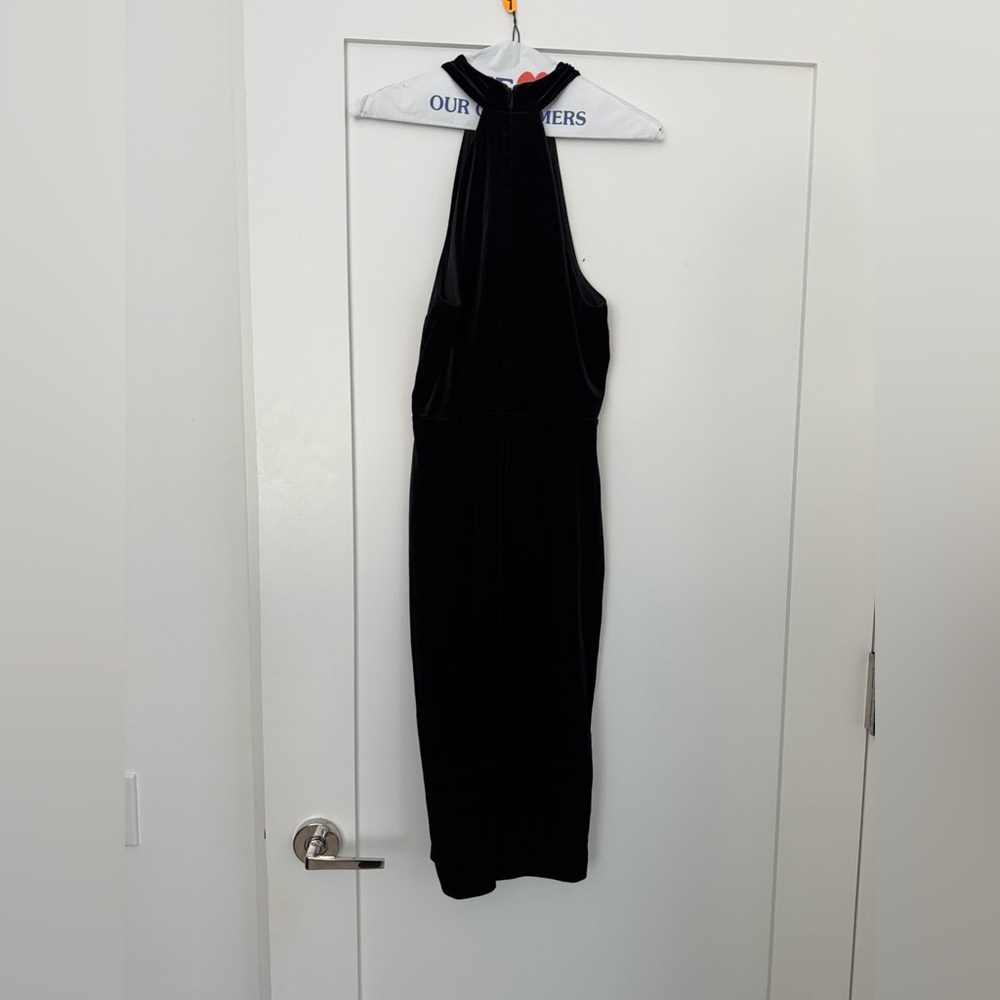 Express Black High Neck Little Black Velvet Midi Dress, Size Small - Picture 4 of 5